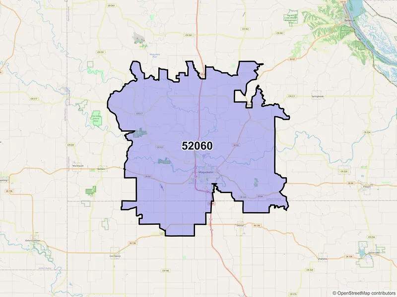 Map of ZIP Code 52060 — Maquoketa, IA