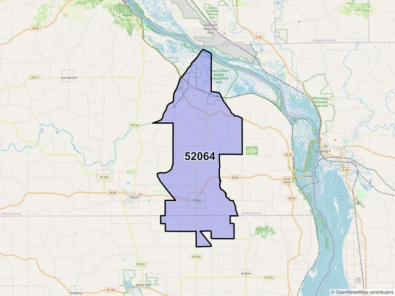 Map of ZIP Code 52064 — Miles, IA