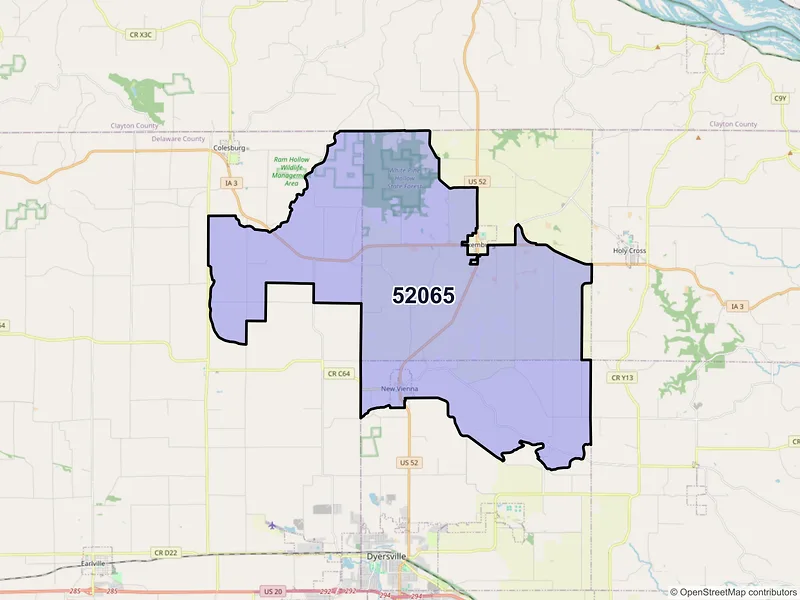 Map of ZIP Code 52065 — New Vienna, IA