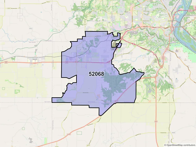 Map of ZIP Code 52068 — Peosta, IA