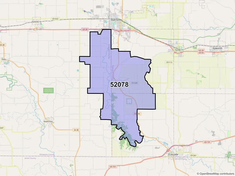 Map of ZIP Code 52078 — Worthington, IA