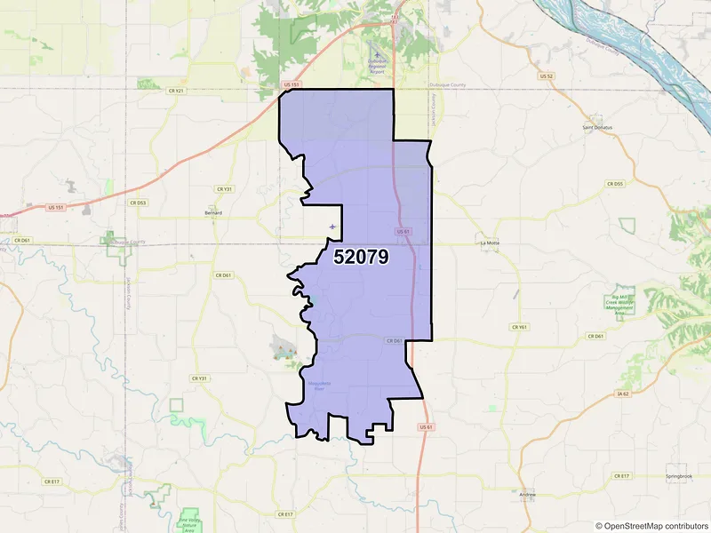 Map of ZIP Code 52079 — Zwingle, IA