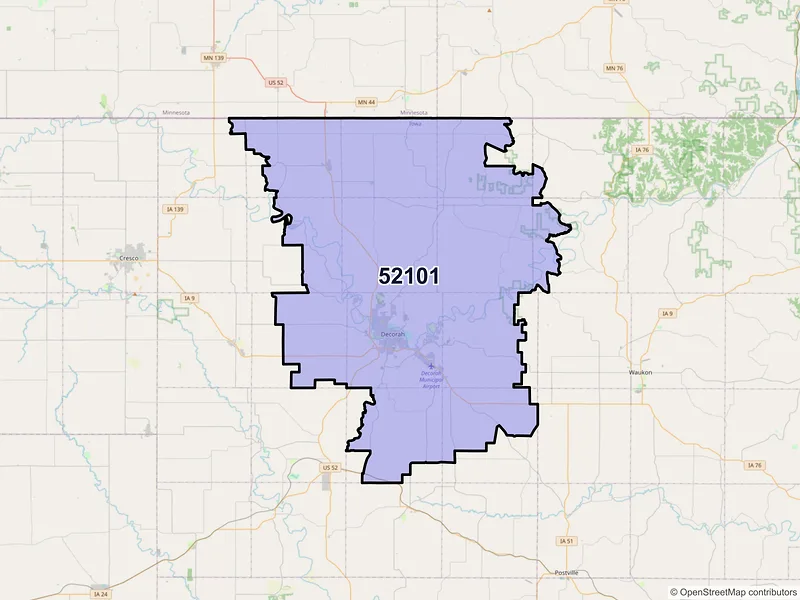 Map of ZIP Code 52101 — Decorah, IA