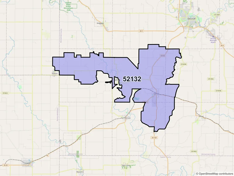 Map of Calmar, Iowa and ZIP codes