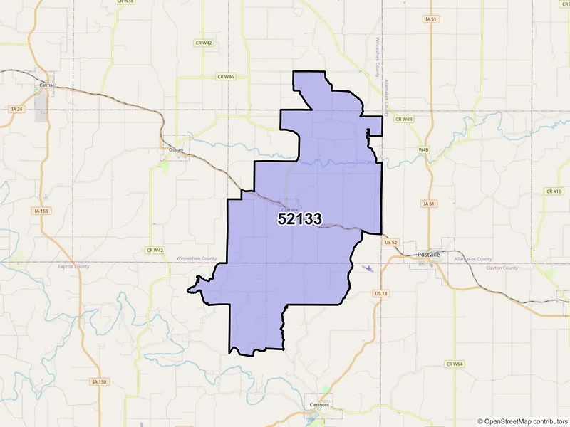 Map of Castalia, Iowa and ZIP codes