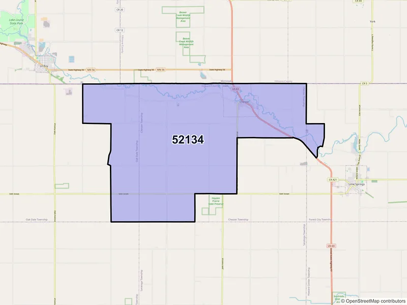 Map of ZIP Code 52134 — Chester, IA