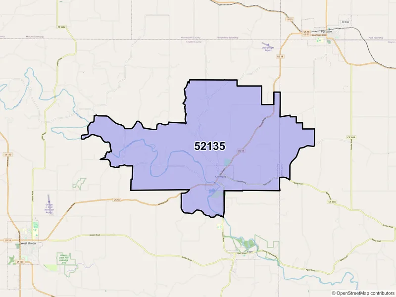 Map of ZIP Code 52135 — Clermont, IA