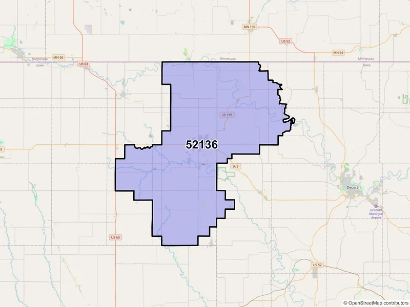Map of ZIP Code 52136 — Cresco, IA