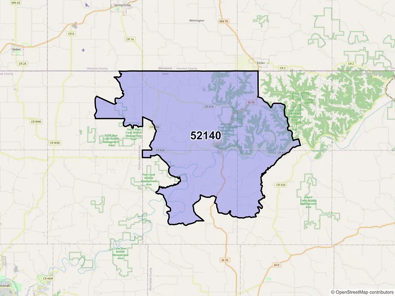 Map of Dorchester, Iowa and ZIP codes