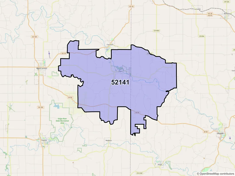 Map of ZIP Code 52141 — Elgin, IA