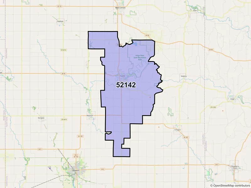 Map of ZIP Code 52142 — Fayette, IA