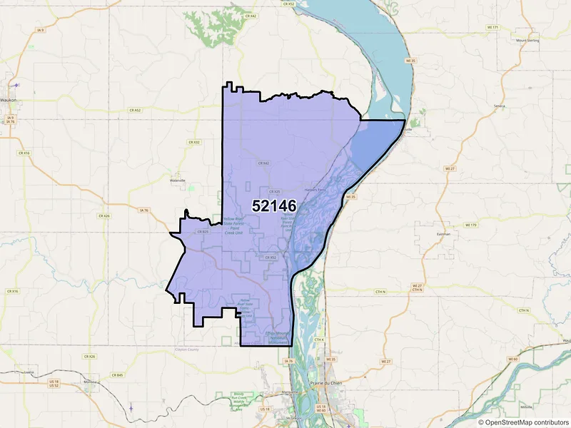 Map of ZIP Code 52146 — Harpers Ferry, IA