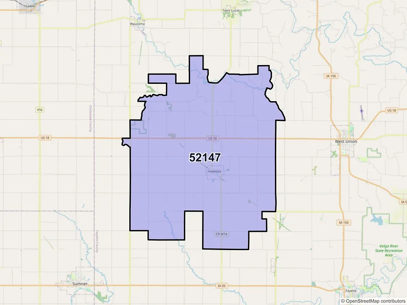 Map of ZIP Code 52147 — Hawkeye, IA