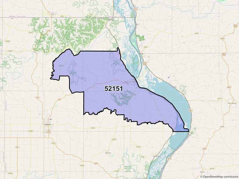 Map of ZIP Code 52151 — Lansing, IA