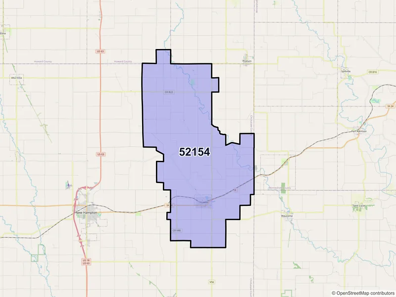 Map of ZIP Code 52154 — Lawler, IA