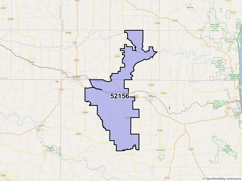 Map of ZIP Code 52156 — Luana, IA