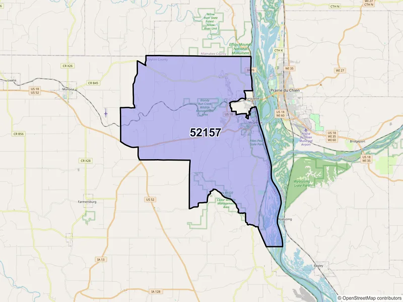 Map of ZIP Code 52157 — Mc Gregor, IA