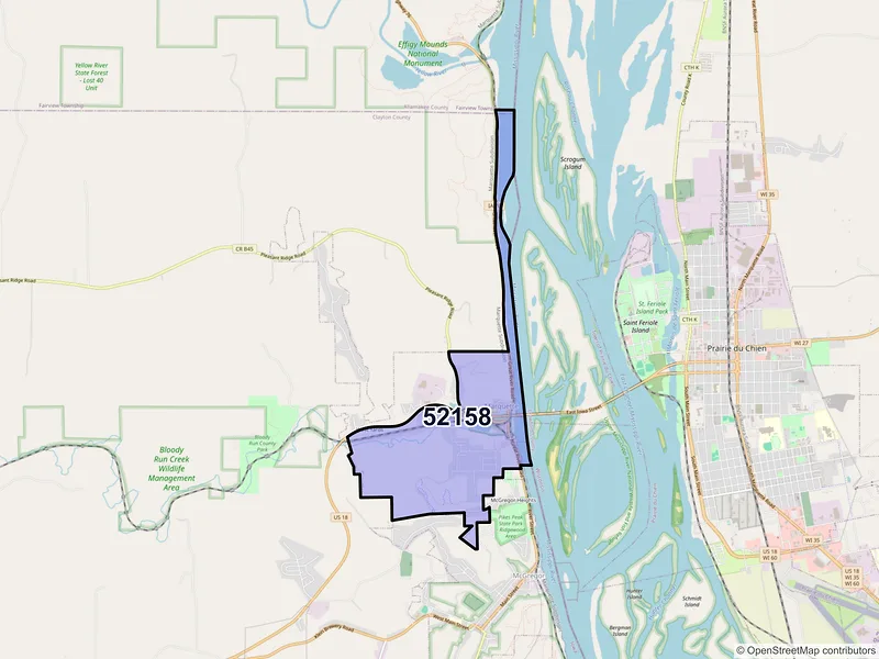 Map of Marquette, Iowa and ZIP codes
