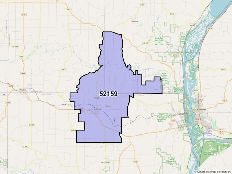 Map of ZIP Code 52159 — Monona, IA