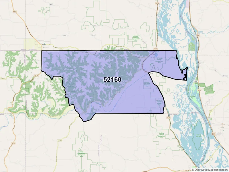 Map of ZIP Code 52160 — New Albin, IA
