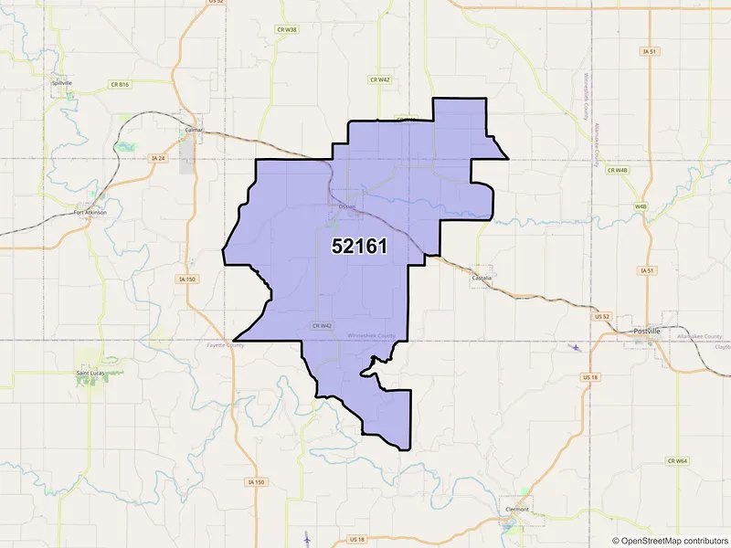 Map of Ossian, Iowa and ZIP codes