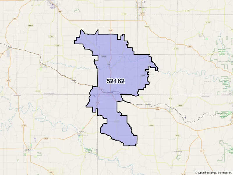 Map of ZIP Code 52162 — Postville, IA