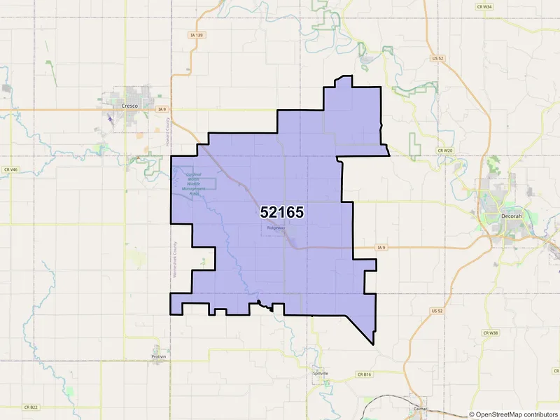 Map of ZIP Code 52165 — Ridgeway, IA