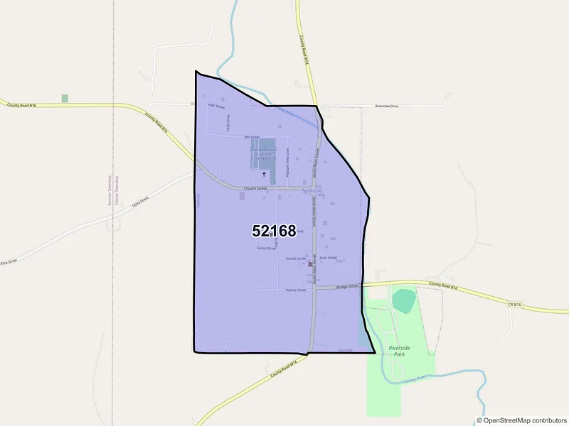 Map of Spillville, Iowa and ZIP codes