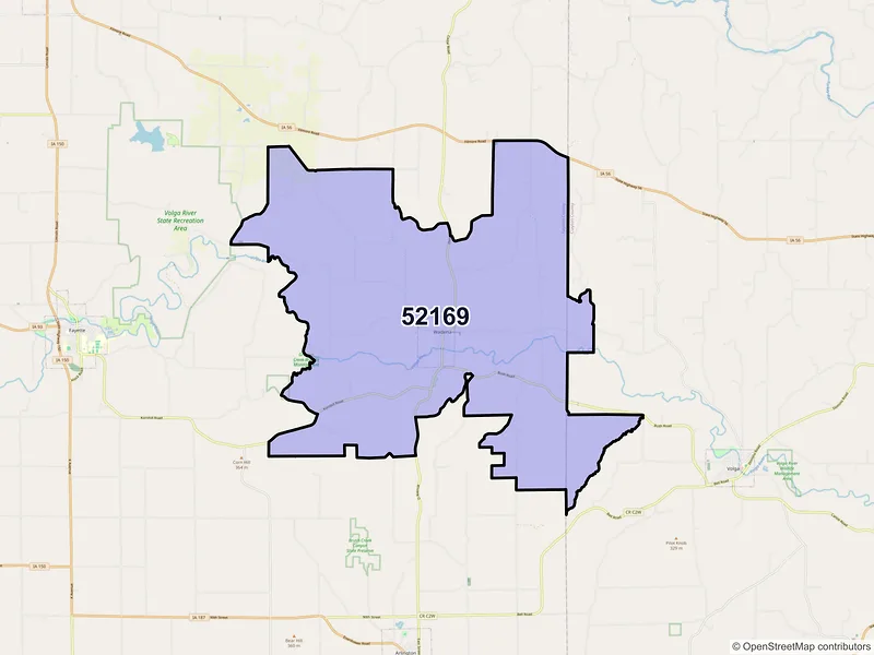 Map of ZIP Code 52169 — Wadena, IA