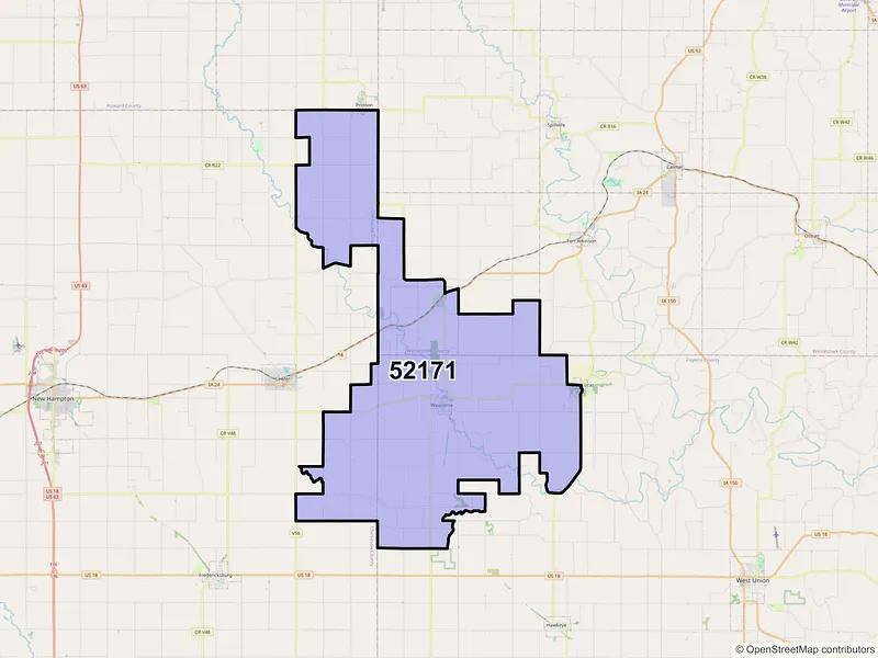 Map of Waucoma, Iowa and ZIP codes