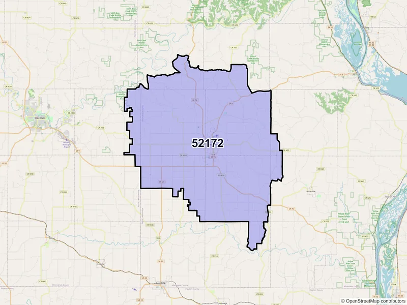 Map of ZIP Code 52172 — Waukon, IA