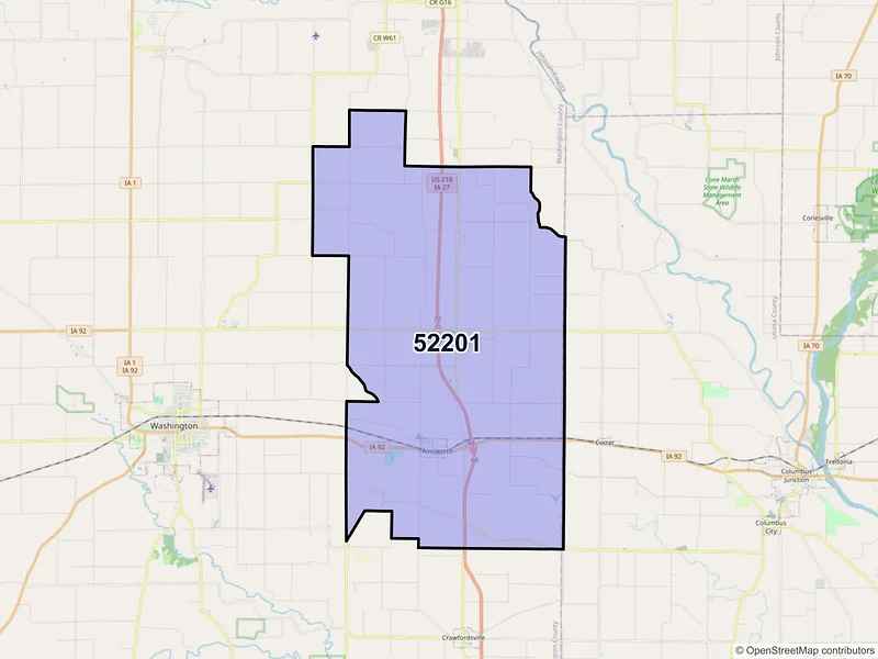 Map of ZIP Code 52201 — Ainsworth, IA