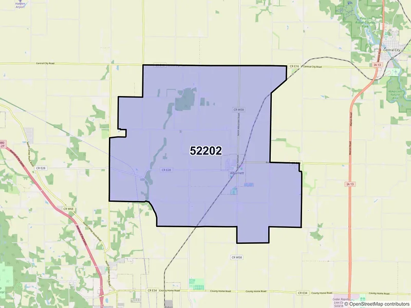 Map of ZIP Code 52202 — Alburnett, IA