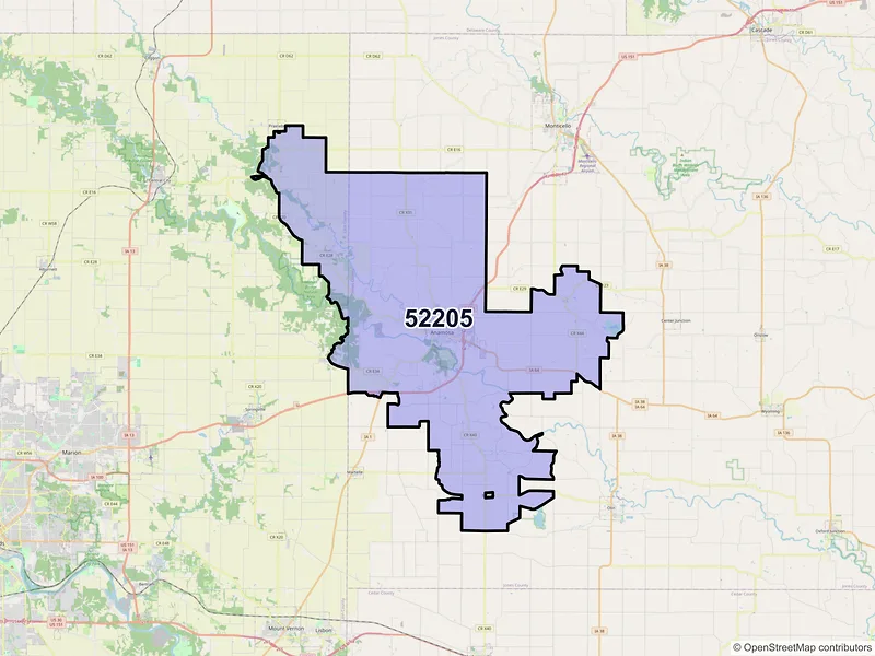 Map of ZIP Code 52205 — Anamosa, IA