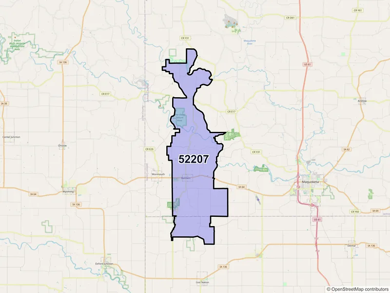 Map of ZIP Code 52207 — Baldwin, IA