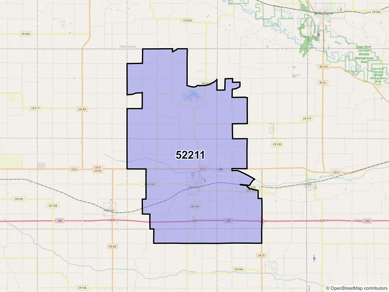 Map of ZIP Code 52211 — Brooklyn, IA