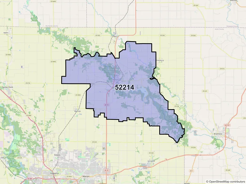 Map of Central City, Iowa and ZIP codes