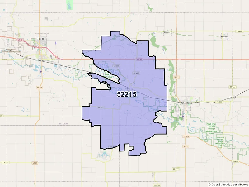 Map of ZIP Code 52215 — Chelsea, IA