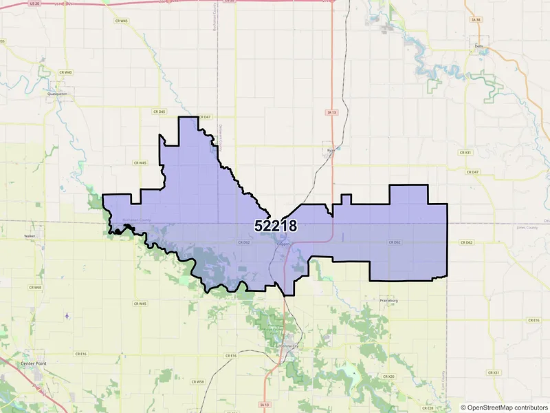Map of ZIP Code 52218 — Coggon, IA
