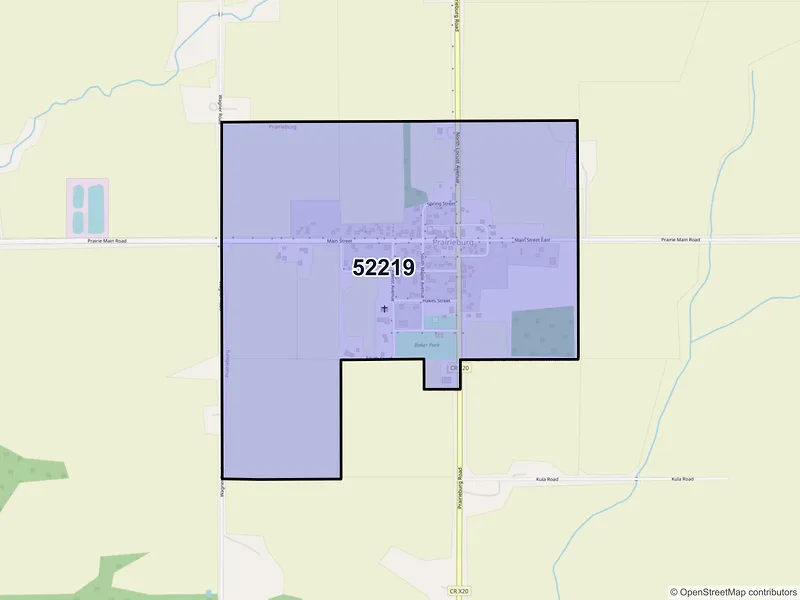 Map of Prairieburg, Iowa and ZIP codes