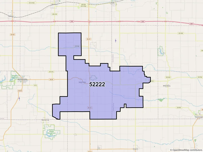 Map of ZIP Code 52222 — Deep River, IA