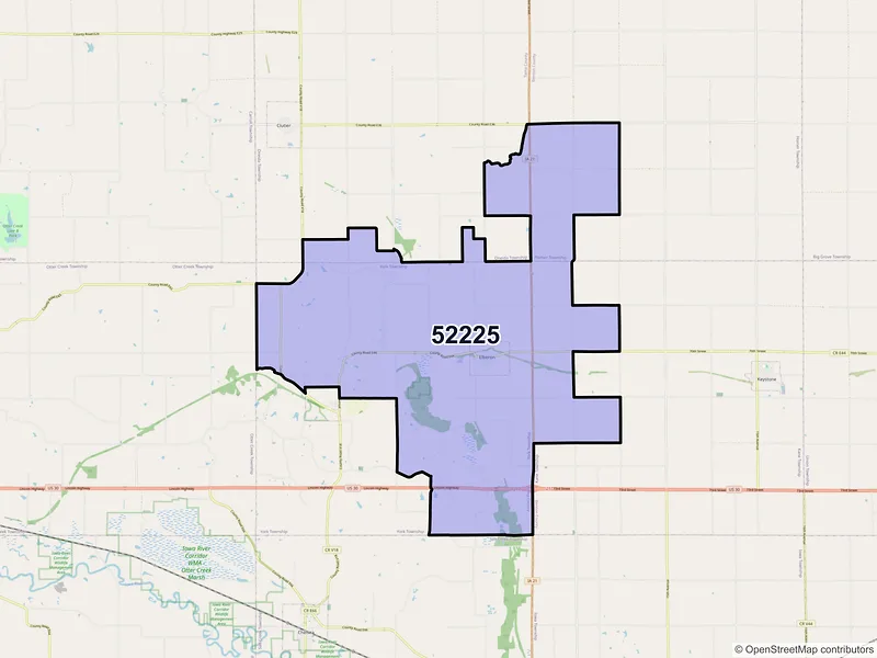 Map of ZIP Code 52225 — Elberon, IA