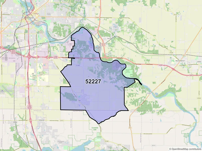 Map of ZIP Code 52227 — Ely, IA