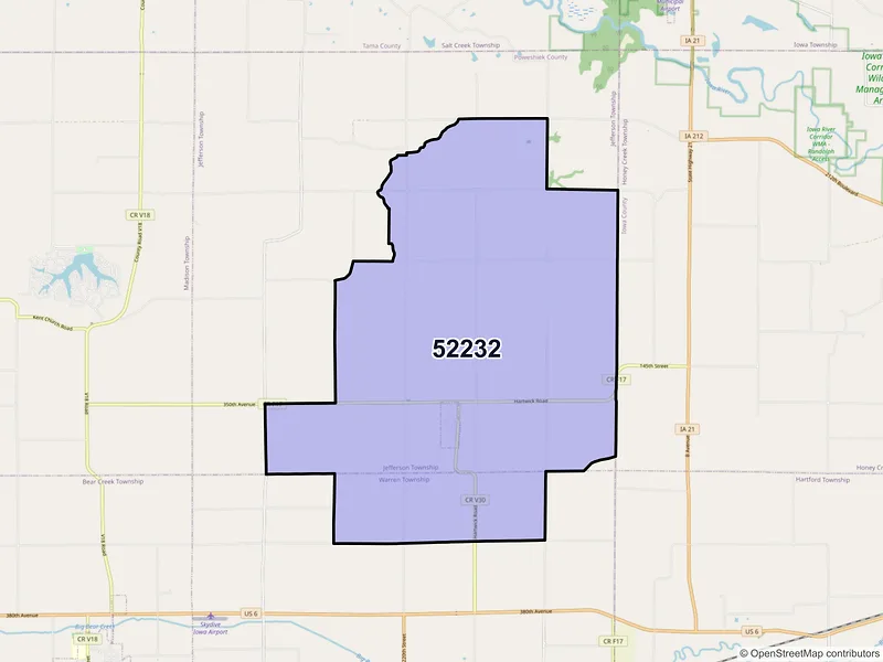 Map of ZIP Code 52232 — Hartwick, IA