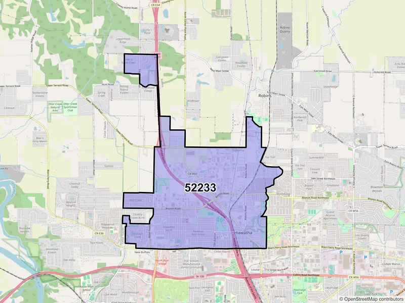 Map of ZIP Code 52233 — Hiawatha, IA