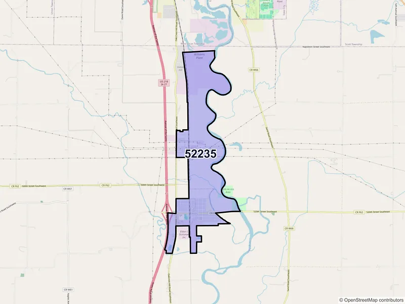 Map of Hills, Iowa and ZIP codes