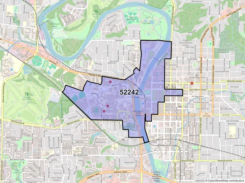 Map of ZIP Code 52242 — Iowa City, IA
