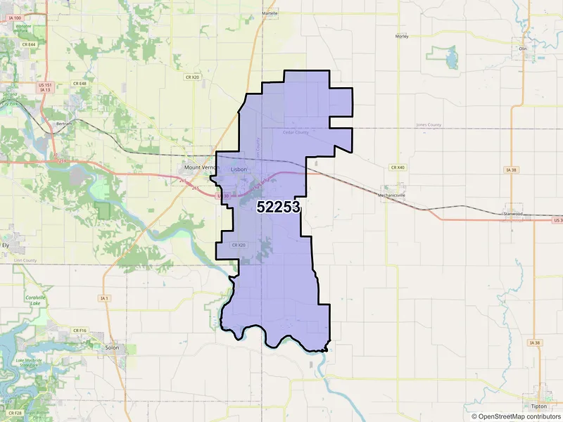 Map of ZIP Code 52253 — Lisbon, IA