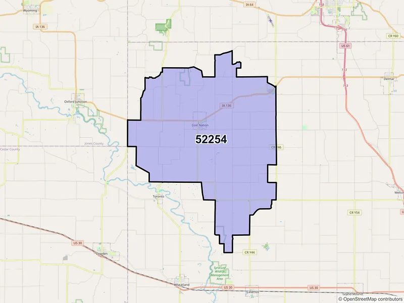 Map of ZIP Code 52254 — Lost Nation, IA