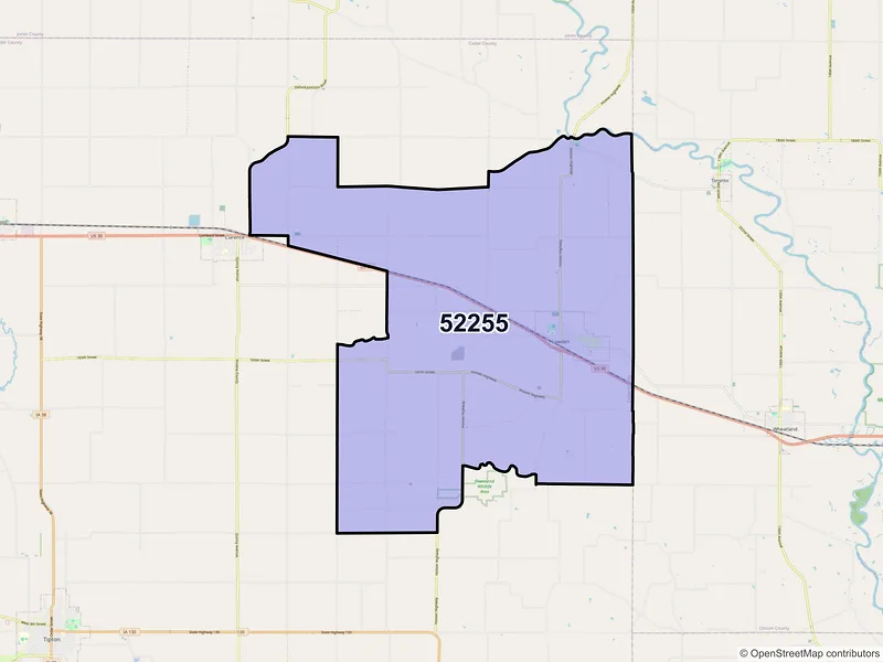 Map of ZIP Code 52255 — Lowden, IA
